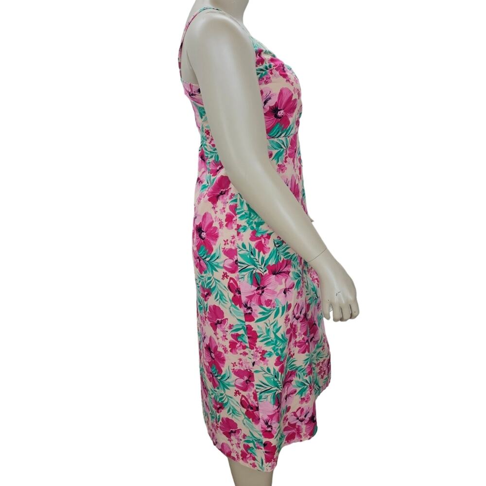 J Crew Dress Womens Size 12 Floral Wrap Midi Length Sleeveless Pink Green - Picture 4 of 16